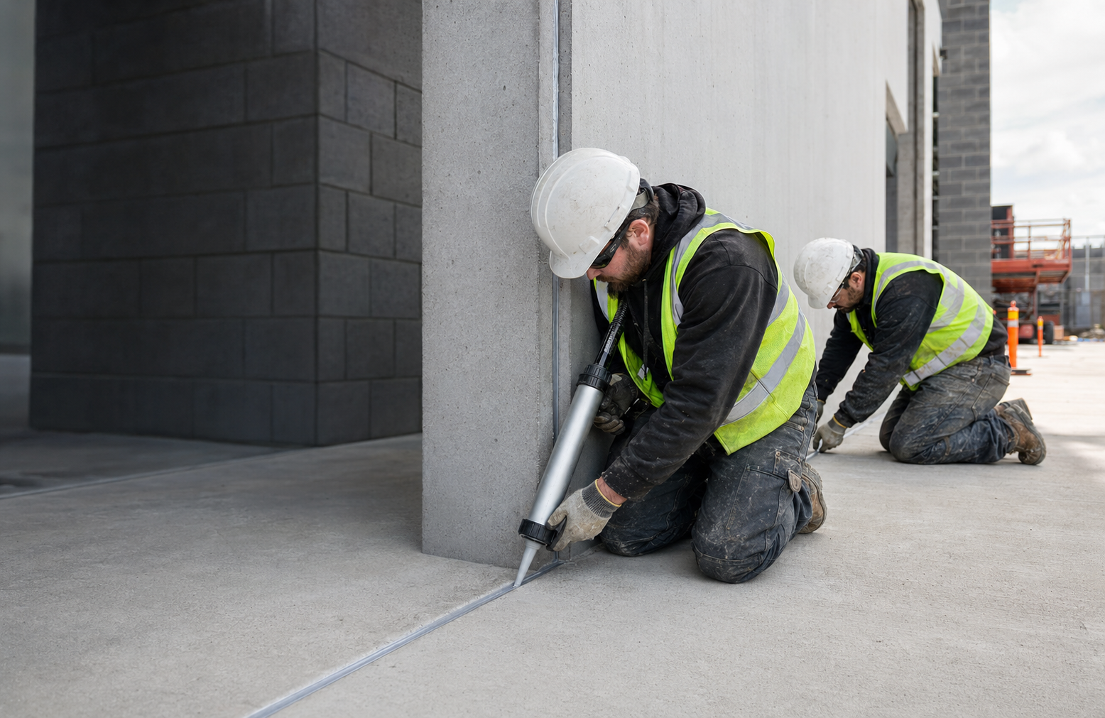 PSI tradesmen completing commercial sealant and waterproofing work