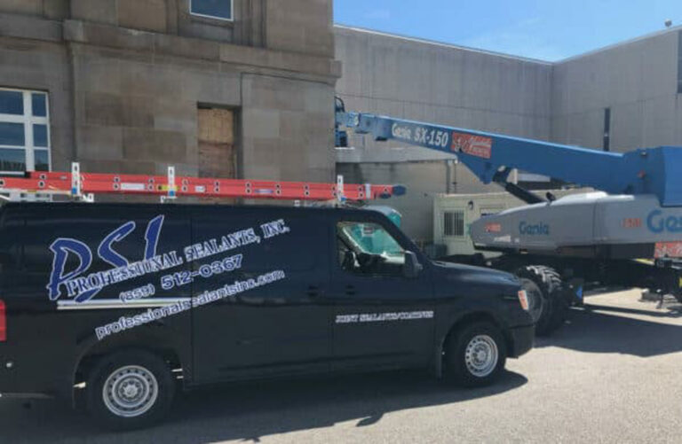 PSI van and access equipment at a commercial project"