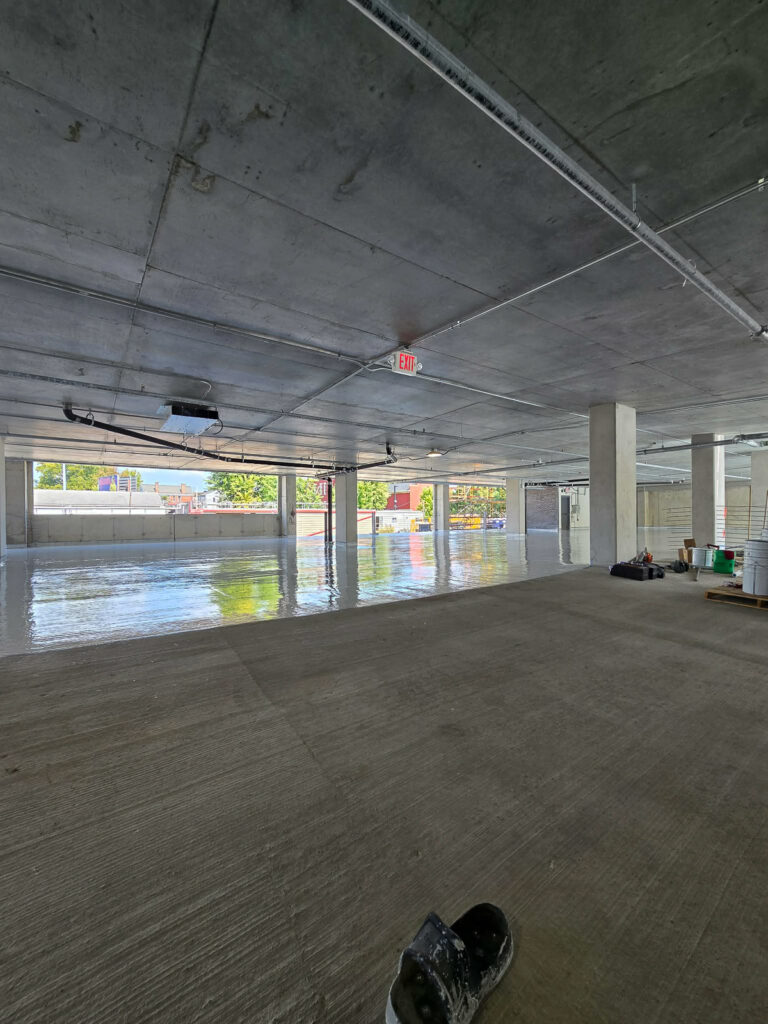 Covered concrete parking deck"
