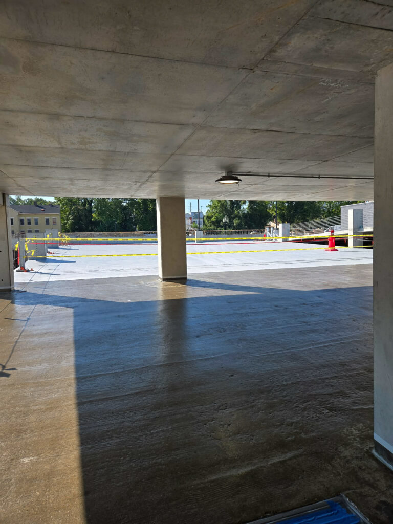 Parking-deck work area near the open edge"